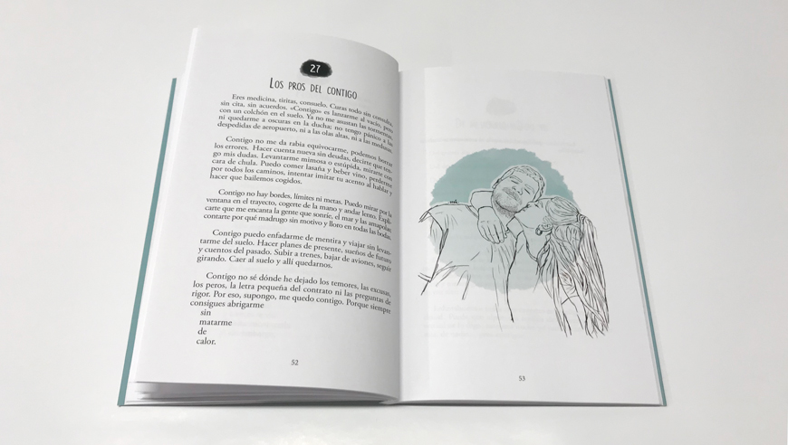 Imprimir-libro-Aunque-hoy-sea-lunes-Blauverd-Impressors-2 Escritos íntimos El libro realizado en los talleres de Blauverd Impressors consta de 51 escritos de fácil lectura. Sentimientos como el amor, la pérdida, la ilusión, la esperanza o la rabia se entrecruzan en este libro que cuenta una historia de adiós y construcción personal. Son los sentimientos de una joven que acaba de pasar por una ruptura muy dolorosa. Lluch García escribió “Aunque hoy sea lunes” durante dos años, el tiempo que le costó recomponerse de su primera ruptura y crecer como adulta, para después pasar de sus escritos en su blog personal a imprimir el libro. Los textos de la joven periodista de Alzira invitan a reflexionar sobre el estado del mundo en el que vivimos, las relaciones personales y la soledad. En estos textos cortos a los que acompañan ilustraciones evocadoras la autora se sincera.